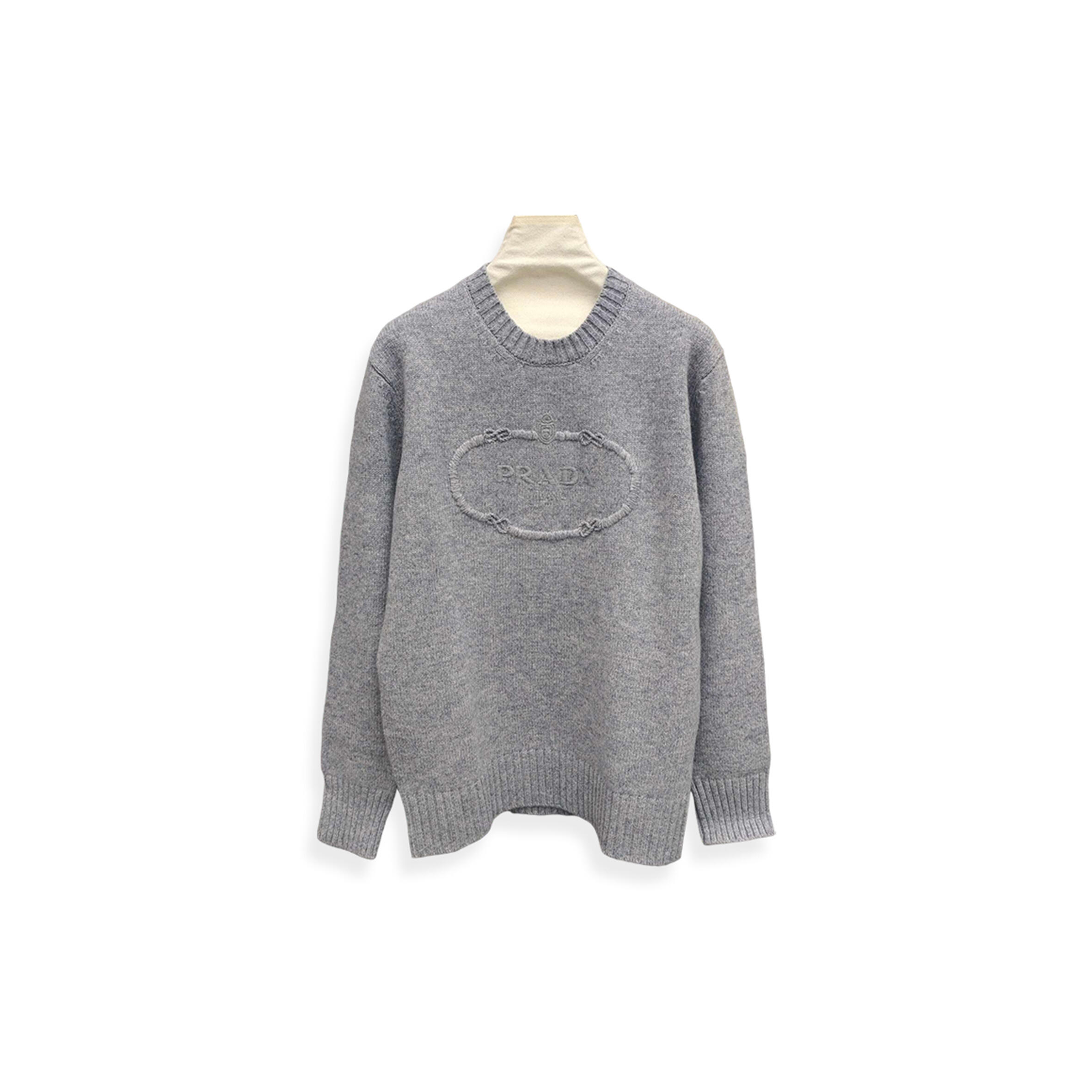 Pra*a grey wool and cashmere crew-neck sweater
